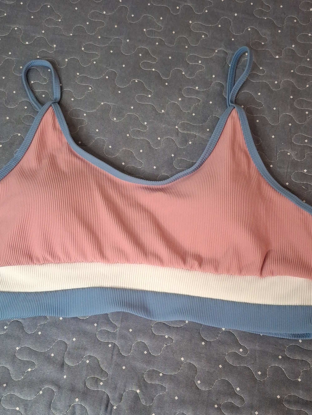 Ribbed Bikini Top in Pink & Blue Size Large